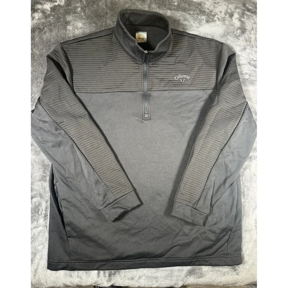 Callaway Sweater Mens Large Gray Golf Quarter Zip Pullover Weather Wind Pockets‎